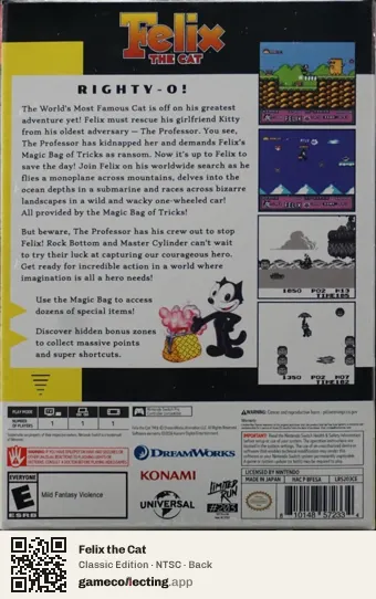 Felix the Cat Nintendo Switch, NTSC box back