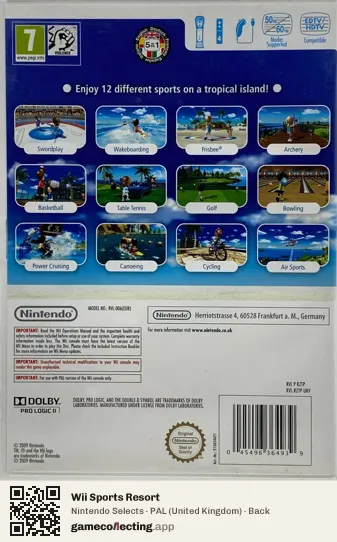 Wii Sports Resort Nintendo Wii, United Kingdom box back
