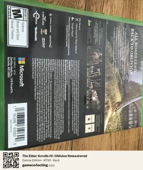 The Elder Scrolls IV: Oblivion Remastered Xbox Series X, NTSC box back