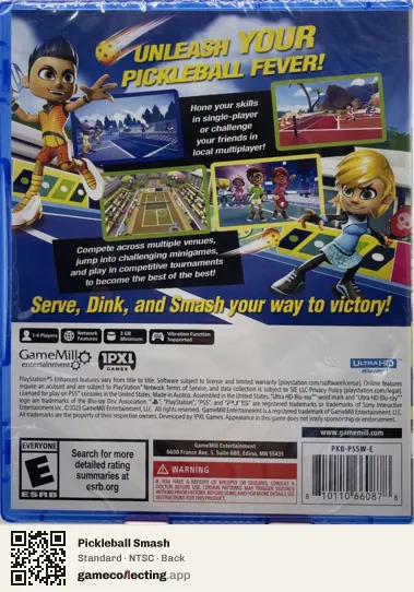 Pickleball Smash PlayStation 5, NTSC box back