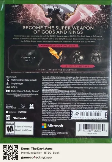 Doom: The Dark Ages Xbox Series X, NTSC box back