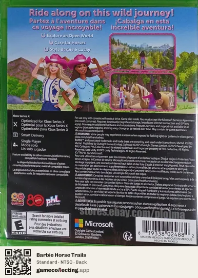 Barbie Horse Trails Xbox Series X, NTSC box back