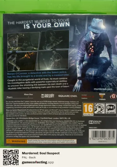 Murdered: Soul Suspect Xbox One, PAL box back