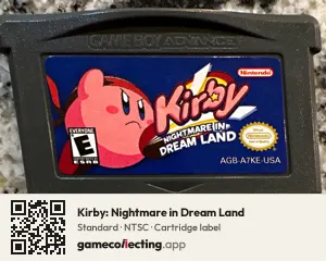 Kirby: Nightmare in Dream Land Game Boy Advance, NTSC cartridge label