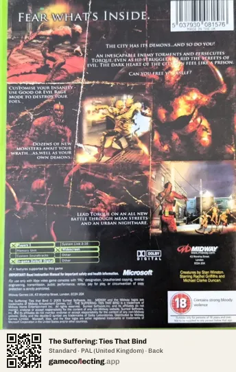 The Suffering: Ties That Bind Xbox, United Kingdom box back