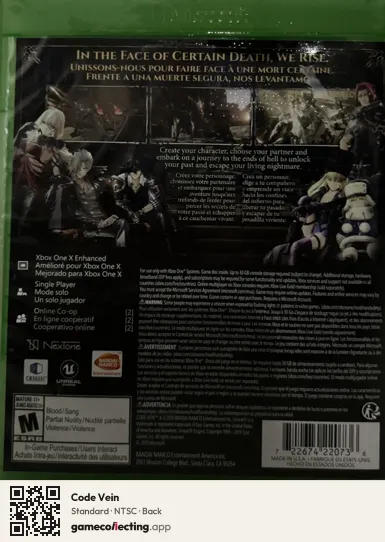 Code Vein Xbox One, NTSC box back