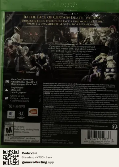 Code Vein Xbox One, NTSC box back