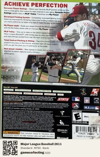 Major League Baseball 2K11 Xbox 360, NTSC box back
