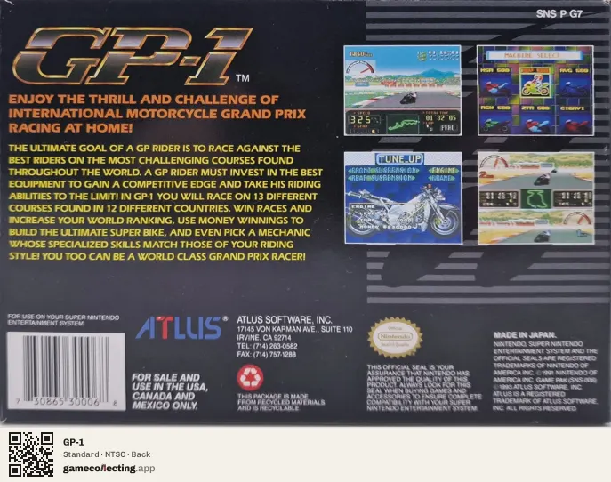 GP-1 Super Nintendo Entertainment System, NTSC box back