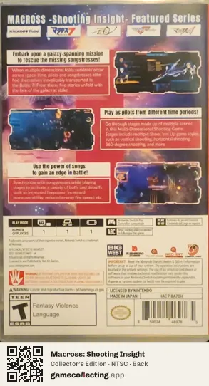 Macross: Shooting Insight Nintendo Switch, NTSC box back