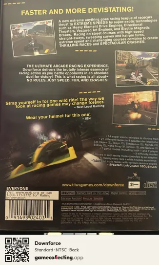 Downforce PlayStation 2, NTSC box back