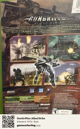GunGriffon: Allied Strike Xbox, NTSC box back