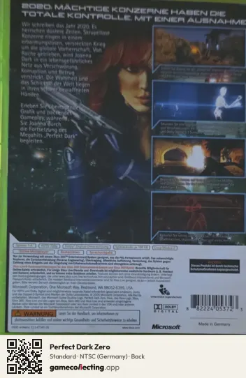 Perfect Dark Zero Xbox 360, Germany box back