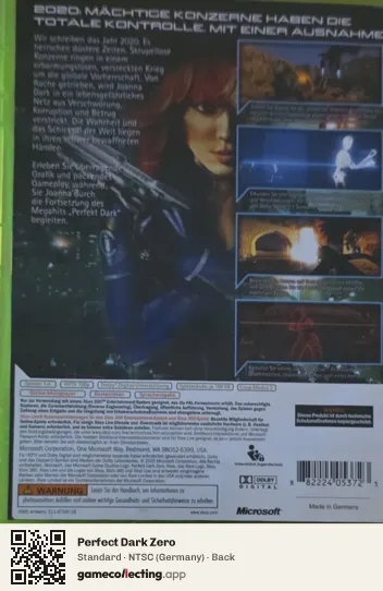 Perfect Dark Zero Xbox 360, Germany box back