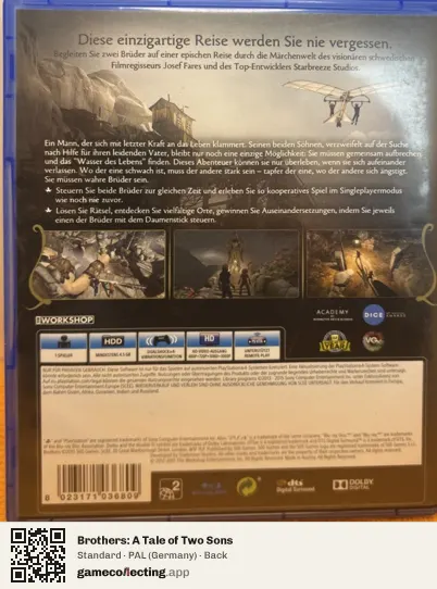 Brothers: A Tale of Two Sons PlayStation 4, Germany box back