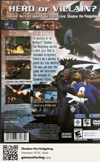 Shadow the Hedgehog PlayStation 2, NTSC box back