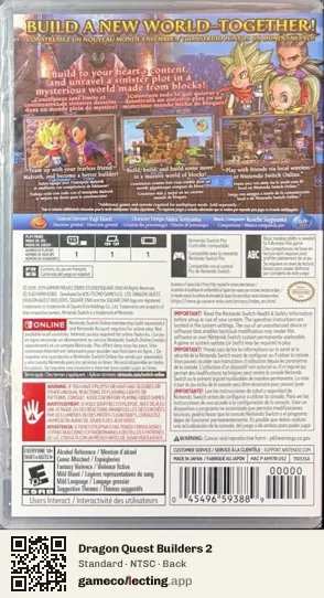 Dragon Quest Builders 2 Nintendo Switch, NTSC box back