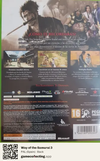 Way of the Samurai 3 Xbox 360, Spain box back