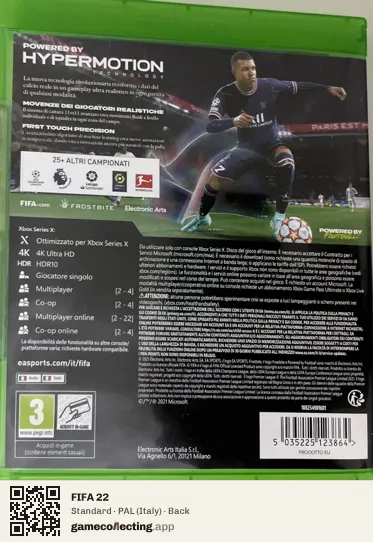 FIFA 22 Xbox Series X, Italy box back