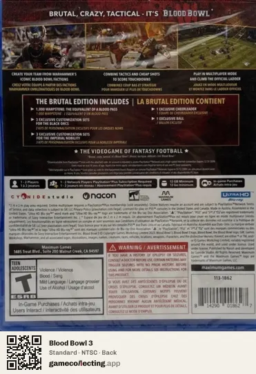 Blood Bowl 3 PlayStation 5, NTSC box back