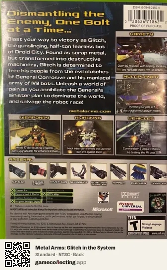 Metal Arms: Glitch in the System Xbox, NTSC box back