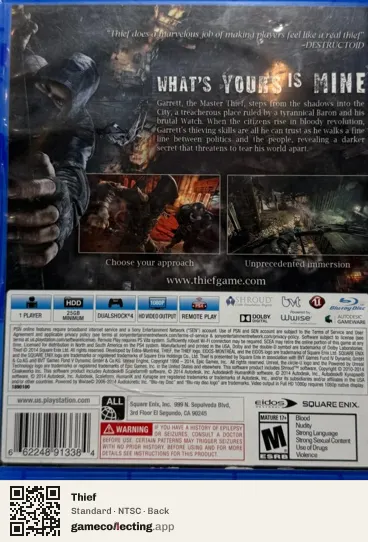Thief PlayStation 4, NTSC box back