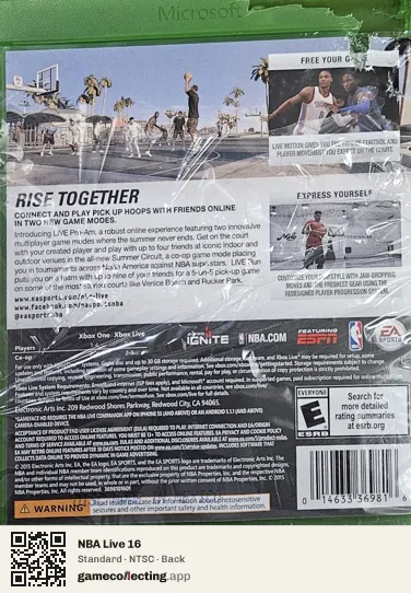 NBA Live 16 Xbox One, NTSC box back