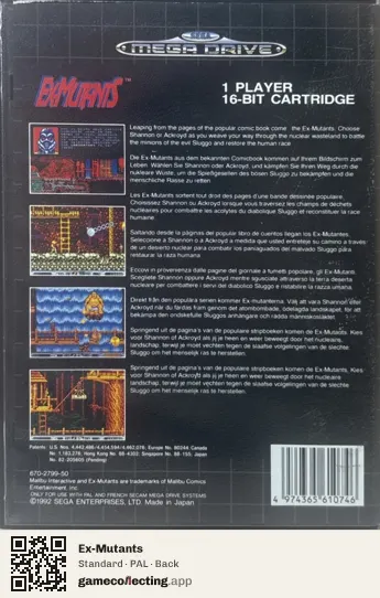 Ex-Mutants Sega Mega Drive / Genesis, PAL box back