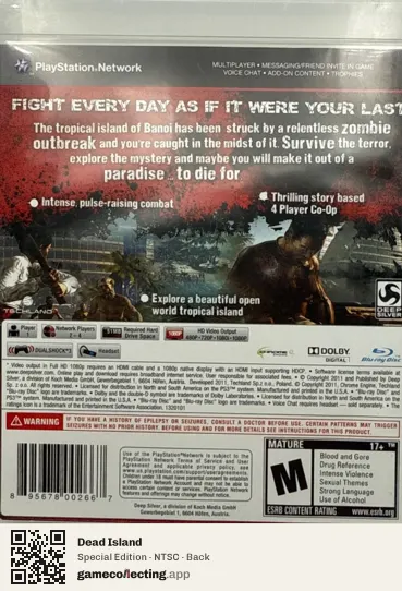Dead Island PlayStation 3, NTSC box back