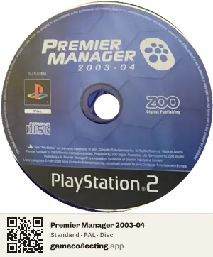 Premier Manager 2003-04 PlayStation 2, PAL disc