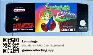 Lemmings Super Nintendo Entertainment System, PAL cartridge label