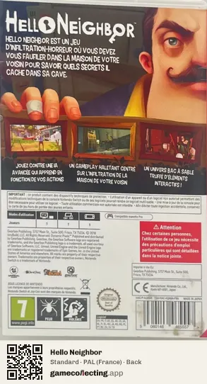 Hello Neighbor Nintendo Switch, France box back