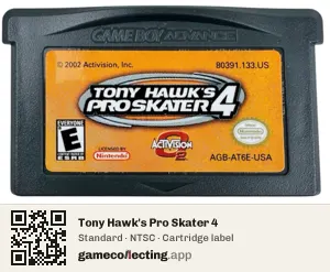 Tony Hawk's Pro Skater 4 Game Boy Advance, NTSC cartridge label