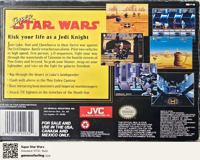 Super Star Wars Super Nintendo Entertainment System, NTSC box back