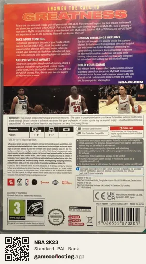 NBA 2K23 Nintendo Switch, PAL box back