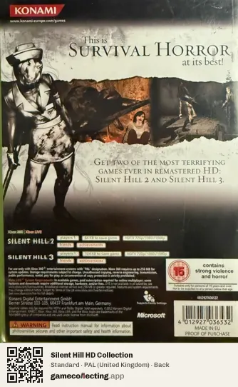 Silent Hill HD Collection Xbox 360, United Kingdom box back