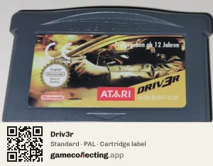 Driv3r Game Boy Advance, PAL cartridge label