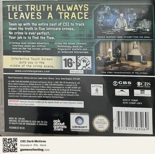 CSI: Dark Motives Nintendo DS, PAL box back