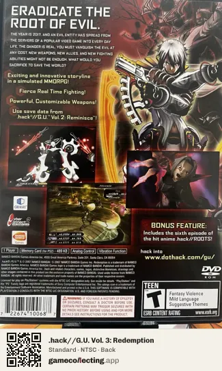 .hack//G.U. Vol. 3: Redemption PlayStation 2, NTSC box back