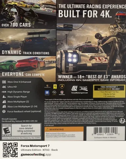 Forza Motorsport 7 Xbox One, NTSC box back