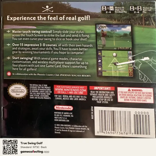 True Swing Golf Nintendo DS, NTSC box back