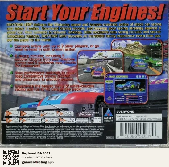 Daytona USA 2001 Sega Dreamcast, NTSC box back