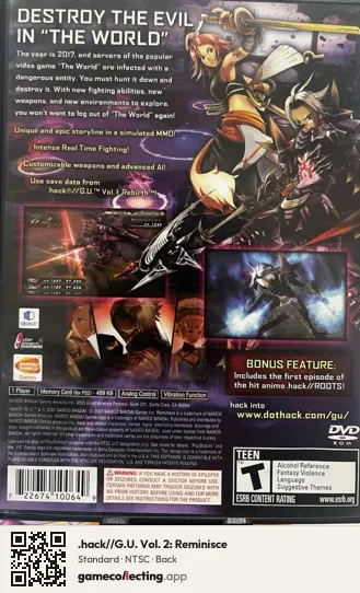 .hack//G.U. Vol. 2: Reminisce PlayStation 2, NTSC box back