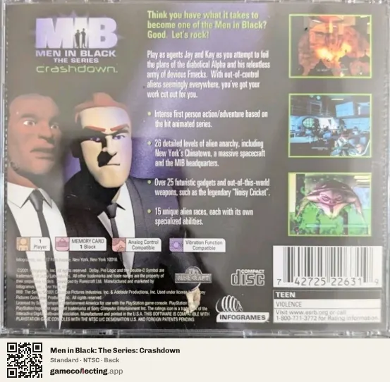Men in Black: The Series: Crashdown PlayStation, NTSC box back