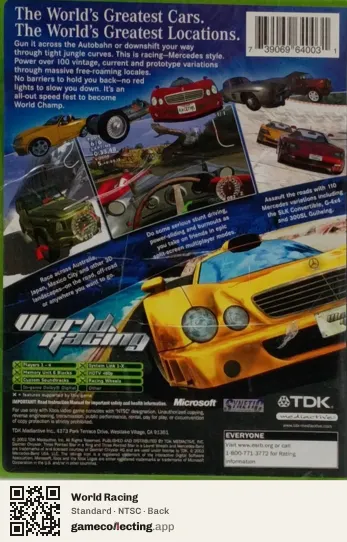 World Racing Xbox, NTSC box back