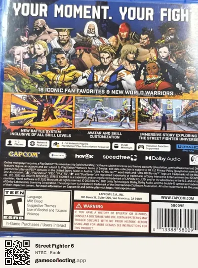 Street Fighter 6 PlayStation 5, NTSC box back