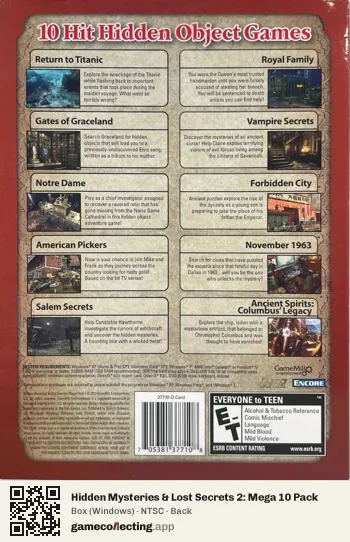 Hidden Mysteries & Lost Secrets 2: Mega 10 Pack Computer, NTSC box back