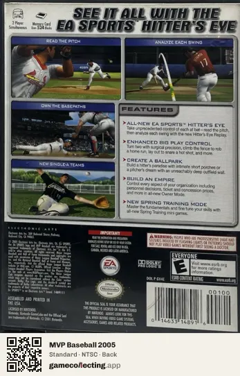 MVP Baseball 2005 Nintendo GameCube, NTSC box back
