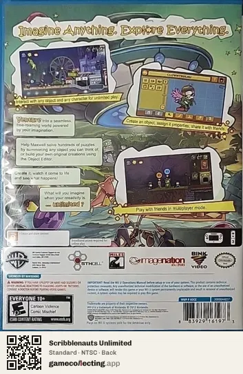 Scribblenauts Unlimited Nintendo Wii U, NTSC box back