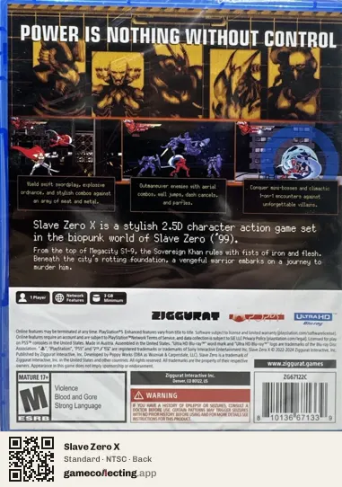 Slave Zero X PlayStation 5, NTSC box back